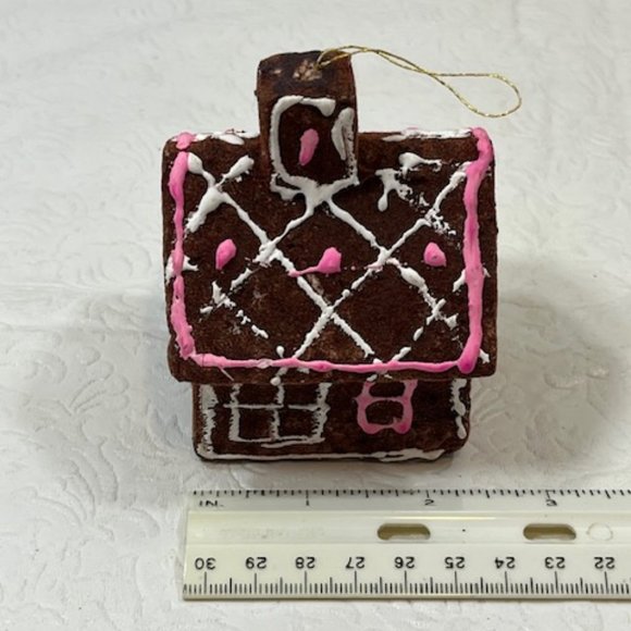 Vintage Gingerbread House Flocked Styrofoam Ornament Made In Japan 50's - Picture 7 of 12